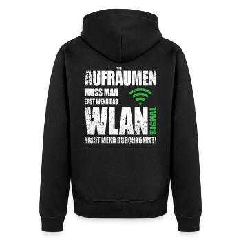 Computerfreak WLAN Spruch - Unisex Premium Bio Zip Hoodie - Schwarz - Hinten - Nico (187cm)