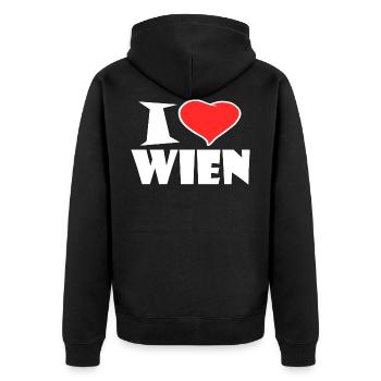 J'aime Vienne - Veste à capuche bio Premium Unisexe - noir - Dos - Nico (187cm)