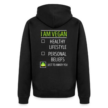 Vegan - Unisex Premium Bio Zip Hoodie - Schwarz - Hinten - Nico (187cm)