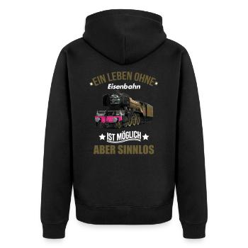 Lokführer shirt • Eisenbahn • Lokführer Geschenk - Unisex Premium Bio Zip Hoodie - Schwarz - Hinten - Nico (187cm)