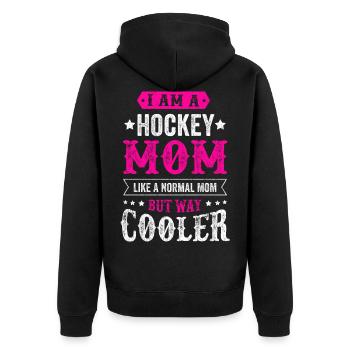 HOCKEY MOM Eishockey Mutter Mama Frau Geschenk - Unisex Premium Bio Zip Hoodie - Schwarz - Hinten - Nico (187cm)