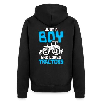Bauer tractor - Unisex Premium Organic Zip Hoodie - black - Back - Nico (187cm)