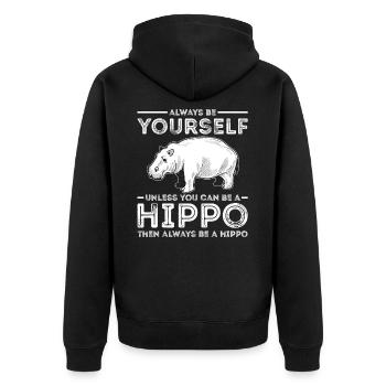 Nielpferd Tier Hippopotamus - Unisex Premium Bio Zip Hoodie - Schwarz - Hinten - Nico (187cm)