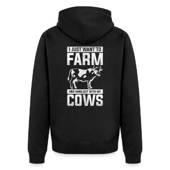 cow - Unisex Premium Organic Zip Hoodie - black - Back - Nico (187cm)