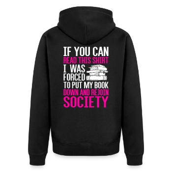 Bücher - Unisex Premium Bio Zip Hoodie - Schwarz - Hinten - Nico (187cm)