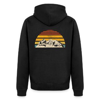Retro Wandern Camping Natur - Unisex Premium Bio Zip Hoodie - Schwarz - Hinten - Nico (187cm)