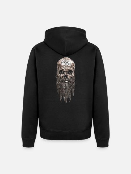 Vikings Vikings Skull Skull Vegvisir Beard - Ekologiczna rozpinana bluza z kapturem Premium unisex - czarny