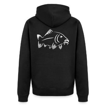 Karpfen Logo - Unisex Premium Bio Zip Hoodie - Schwarz - Hinten - Nico (187cm)
