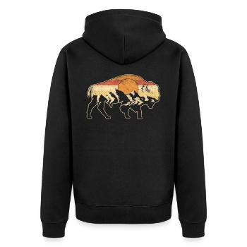 Retro Büffel - Unisex Premium Bio Zip Hoodie - Schwarz - Hinten - Nico (187cm)