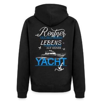 Rentner Leben auf Yacht Boot Spruch Lustig Geschen - Unisex Premium Bio Zip Hoodie - Schwarz - Hinten - Nico (187cm)