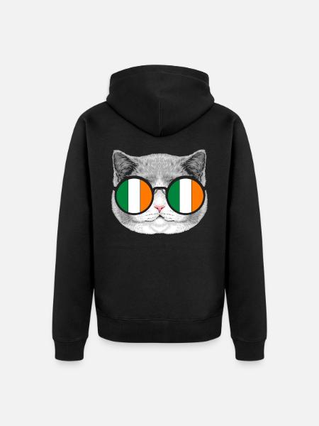 Ireland cat sunglasses - Unisex Premium Organic Zip Hoodie - black