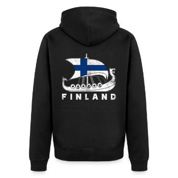 Finland Finne - Unisex Premium Bio Zip Hoodie - Schwarz - Hinten - Nico (187cm)