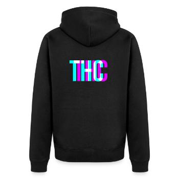 THC 3D Motiv Weed Kiffer Stoner Cannabis Geschenk - Unisex Premium Bio Zip Hoodie - Schwarz - Hinten - Nico (187cm)