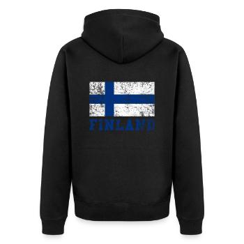Finland flag - Unisex Premium Organic Zip Hoodie - black - Back - Nico (187cm)