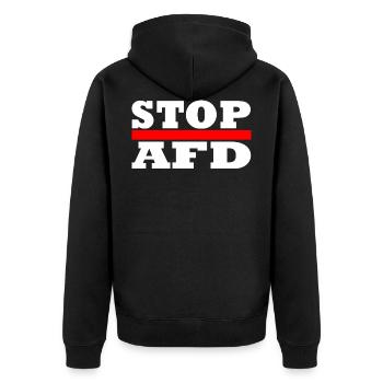 Stop Afd - Unisex Premium Bio Zip Hoodie - Schwarz - Hinten - Nico (187cm)