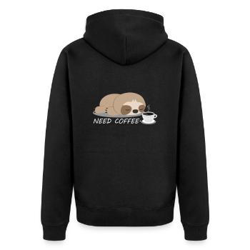 Faultier Kaffee Tier - Unisex Premium Bio Zip Hoodie - Schwarz - Hinten - Nico (187cm)