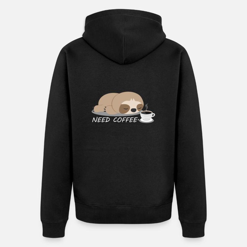 Faultier Kaffee Tier - Unisex Premium Bio Zip Hoodie - Schwarz