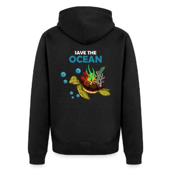 Turtle climate change - Unisex Premium Organic Zip Hoodie - black - Back - Nico (187cm)
