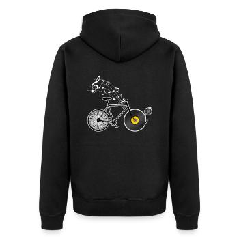 Fahrrad Musiker - Unisex Premium Bio Zip Hoodie - Schwarz - Hinten - Nico (187cm)