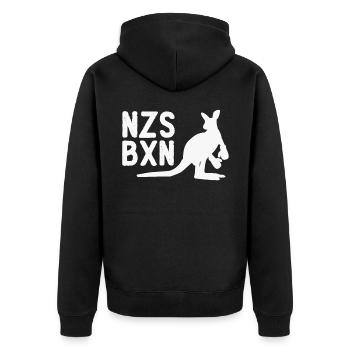 NZS BXN - Nazis boxen - Unisex Premium Bio Zip Hoodie - Schwarz - Hinten - Nico (187cm)
