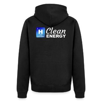 Hydrogen - Clean Energy - Unisex Premium Organic Zip Hoodie - black - Back - Nico (187cm)