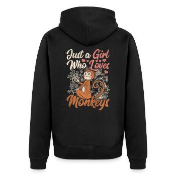 Affe Affen - Unisex Premium Bio Zip Hoodie - Schwarz - Hinten - Nico (187cm)