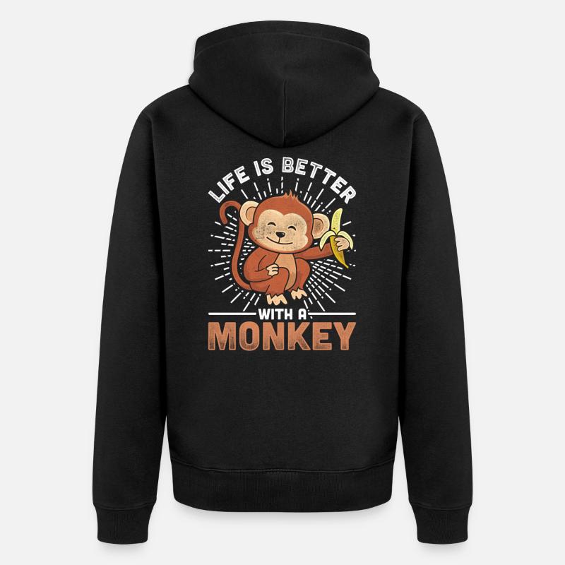 Affe - Unisex Premium Bio Zip Hoodie - Schwarz