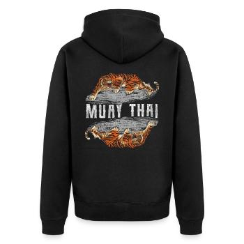 Muay Thai - Unisex Premium Bio Zip Hoodie - Schwarz - Hinten - Nico (187cm)