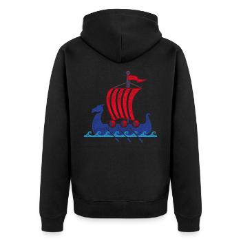 Norwegen Wikinger - Unisex Premium Bio Zip Hoodie - Schwarz - Hinten - Nico (187cm)