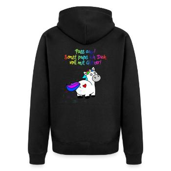 Einhorn Glitzer Pups | Einhornpups - Unisex Premium Bio Zip Hoodie - Schwarz - Hinten - Nico (187cm)