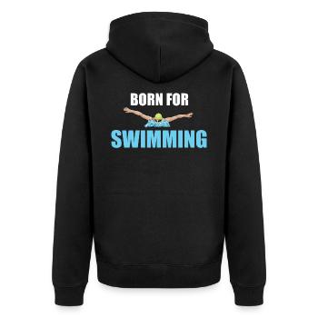 Schwimmen - Unisex Premium Bio Zip Hoodie - Schwarz - Hinten - Nico (187cm)