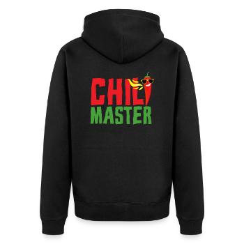 Chili Master Jalapeno Habanero Scharf Pepperoni - Unisex Premium Bio Zip Hoodie - Schwarz - Hinten - Nico (187cm)