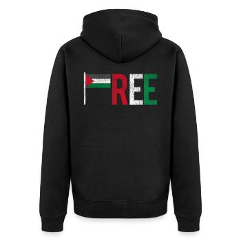 Palästina - Unisex Premium Bio Zip Hoodie - Schwarz - Hinten - Nico (187cm)