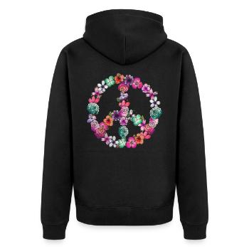 Frieden Blumen - Unisex Premium Bio Zip Hoodie - Schwarz - Hinten - Nico (187cm)