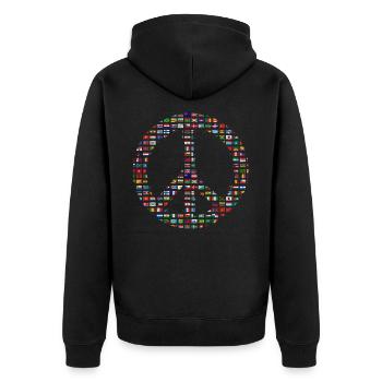 Peacezeichen 70er Jahre - Unisex Premium Bio Zip Hoodie - Schwarz - Hinten - Nico (187cm)