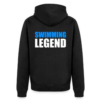 Schwimmen Legende - Unisex Premium Bio Zip Hoodie - Schwarz - Hinten - Nico (187cm)