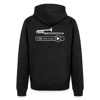 Posaune Posaunist - Unisex Premium Bio Zip Hoodie - Schwarz - Hinten - Nico (187cm)