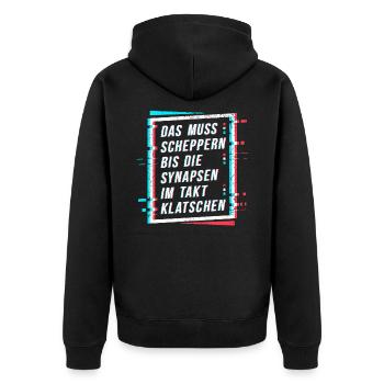 Techno Electro Rave Party Spruch - Unisex Premium Bio Zip Hoodie - Schwarz - Hinten - Nico (187cm)