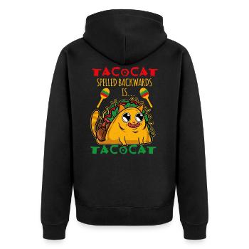 Tacocat Backwards Is Tacocat Burrito Cat Taco - Unisex Premium Organic Zip Hoodie - black - Back - Nico (187cm)