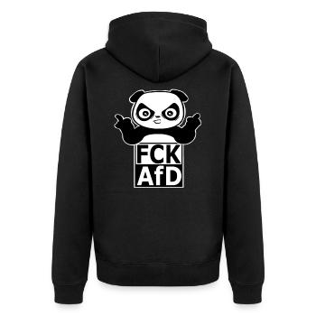 Panda - FCK AfD - Unisex Premium Bio Zip Hoodie - Schwarz - Hinten - Nico (187cm)