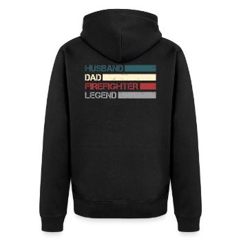 Fireman and legend - Unisex Premium Organic Zip Hoodie - black - Back - Nico (187cm)