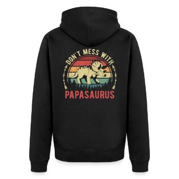 Papasaurus Dino T-Rex Lustiges Vatertag Geschenk - Unisex Premium Bio Zip Hoodie - Schwarz - Hinten - Nico (187cm)