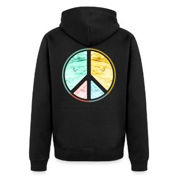Frieden Hippie - Unisex Premium Bio Zip Hoodie - Schwarz - Hinten - Nico (187cm)