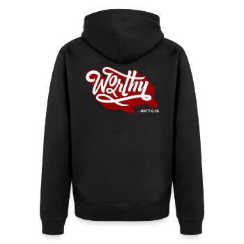 Christian gift - Unisex Premium Organic Zip Hoodie - black - Back - Nico (187cm)