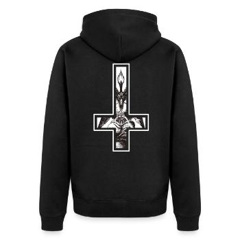 Satan Teufel Baphomet Antichrist im Kreuz - Unisex Premium Bio Zip Hoodie - Schwarz - Hinten - Nico (187cm)