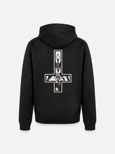 Diable Satan Baphomet Antichrist dans la croix - Veste à capuche bio Premium Unisexe - noir