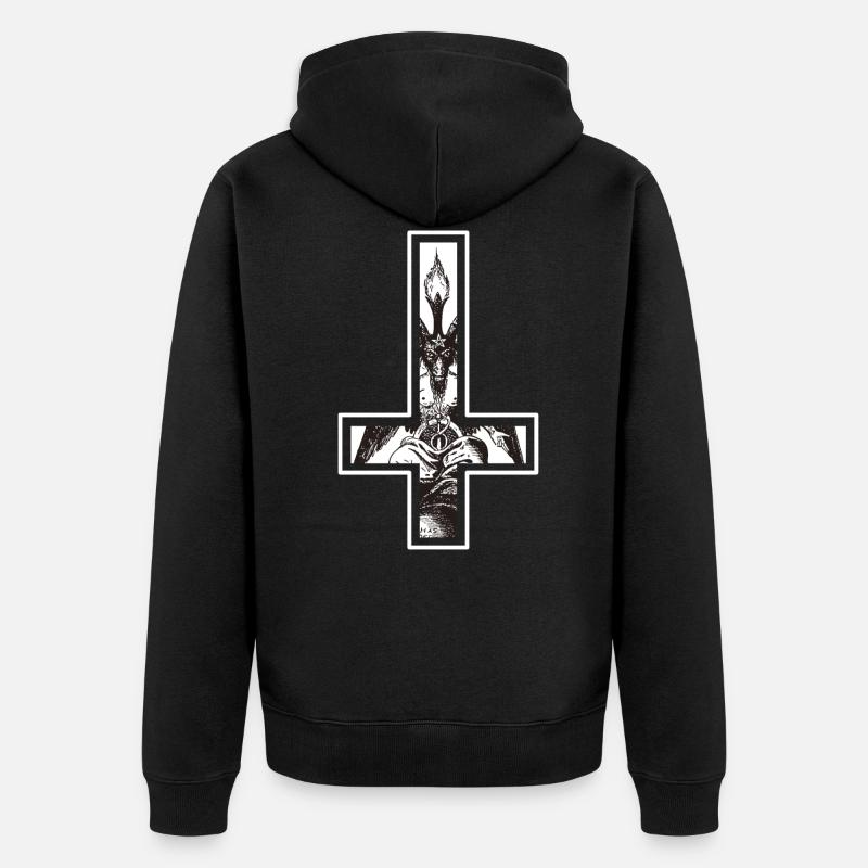 Diable Satan Baphomet Antichrist dans la croix - Veste à capuche bio Premium Unisexe - noir