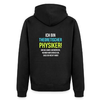 Physik - Unisex Premium Bio Zip Hoodie - Schwarz - Hinten - Nico (187cm)