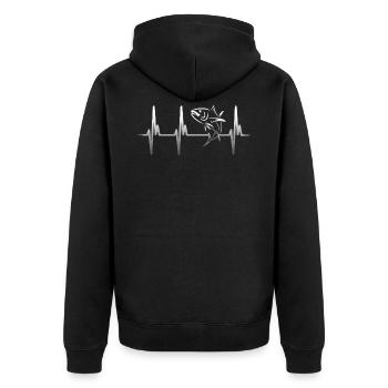 Herzschlag Thunfisch - Unisex Premium Bio Zip Hoodie - Schwarz - Hinten - Nico (187cm)