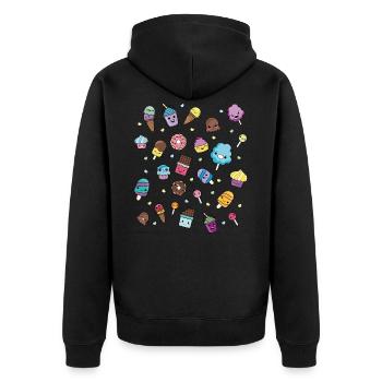 Kawaii Doodle - Sweets - Unisex Premium Bio Zip Hoodie - Schwarz - Hinten - Nico (187cm)